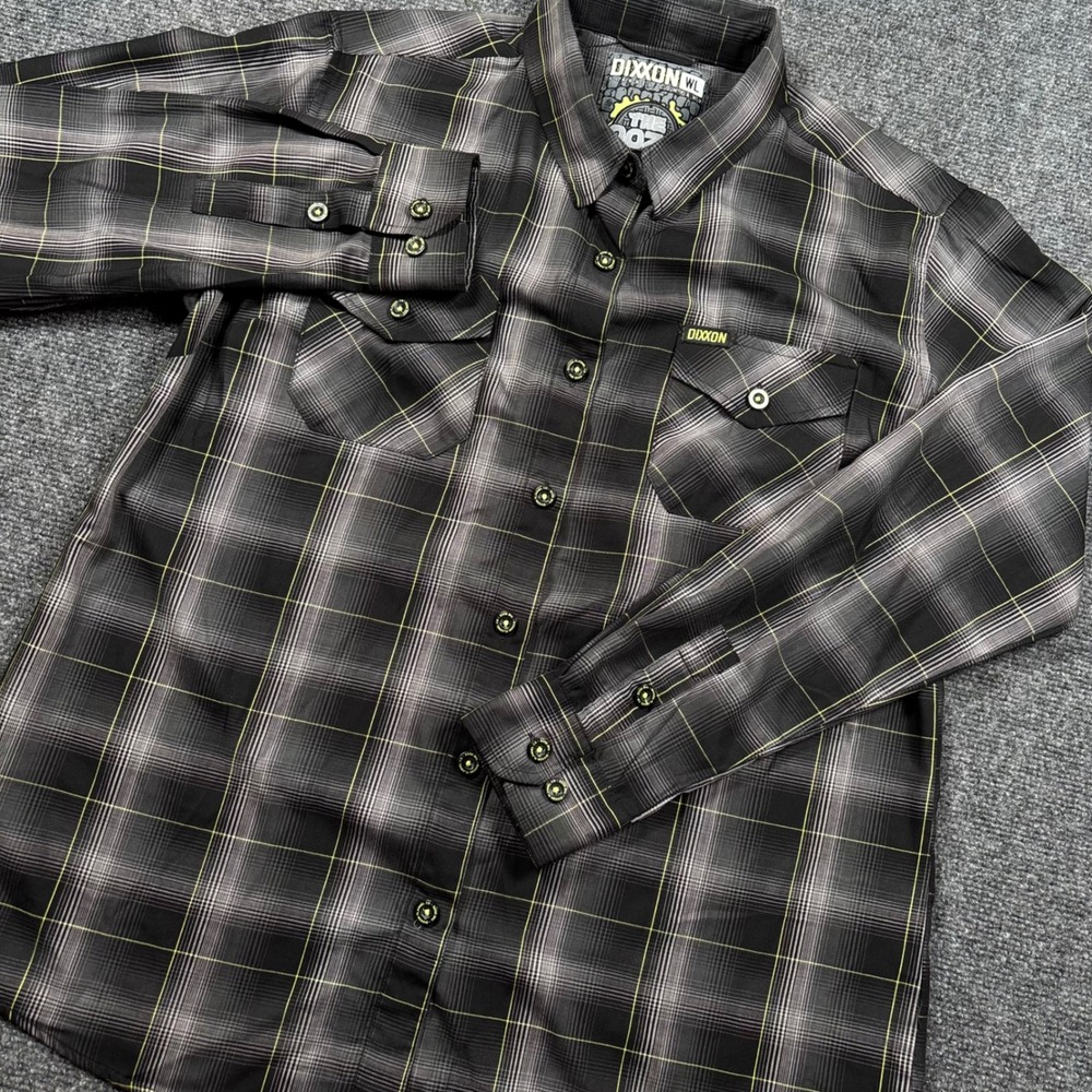 Dixxon Flannel Company The Ooze Shirt Womens Large Black Neon Plaid Bamboo Blend